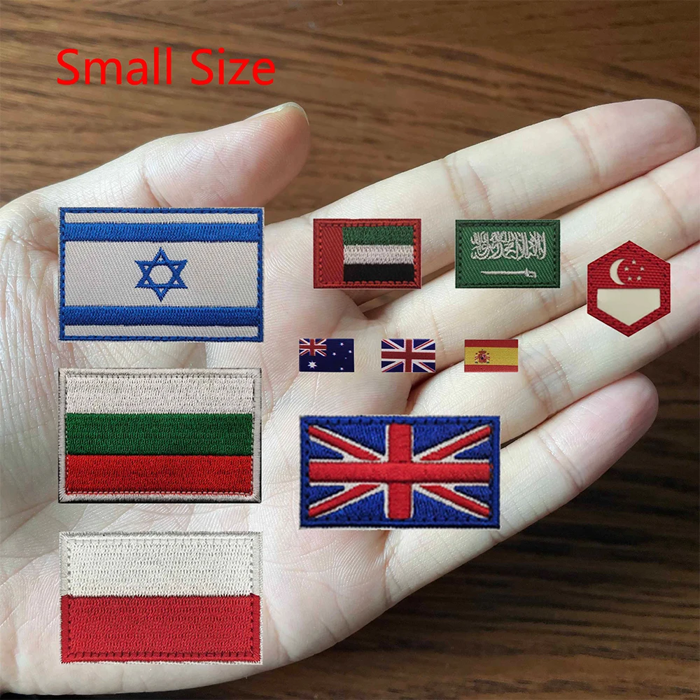 Small Size Mini Flag Patches USA Israel UK Germany Spain France Poland Singapore Flag Embroidery Patch Appliques Luminous Badges