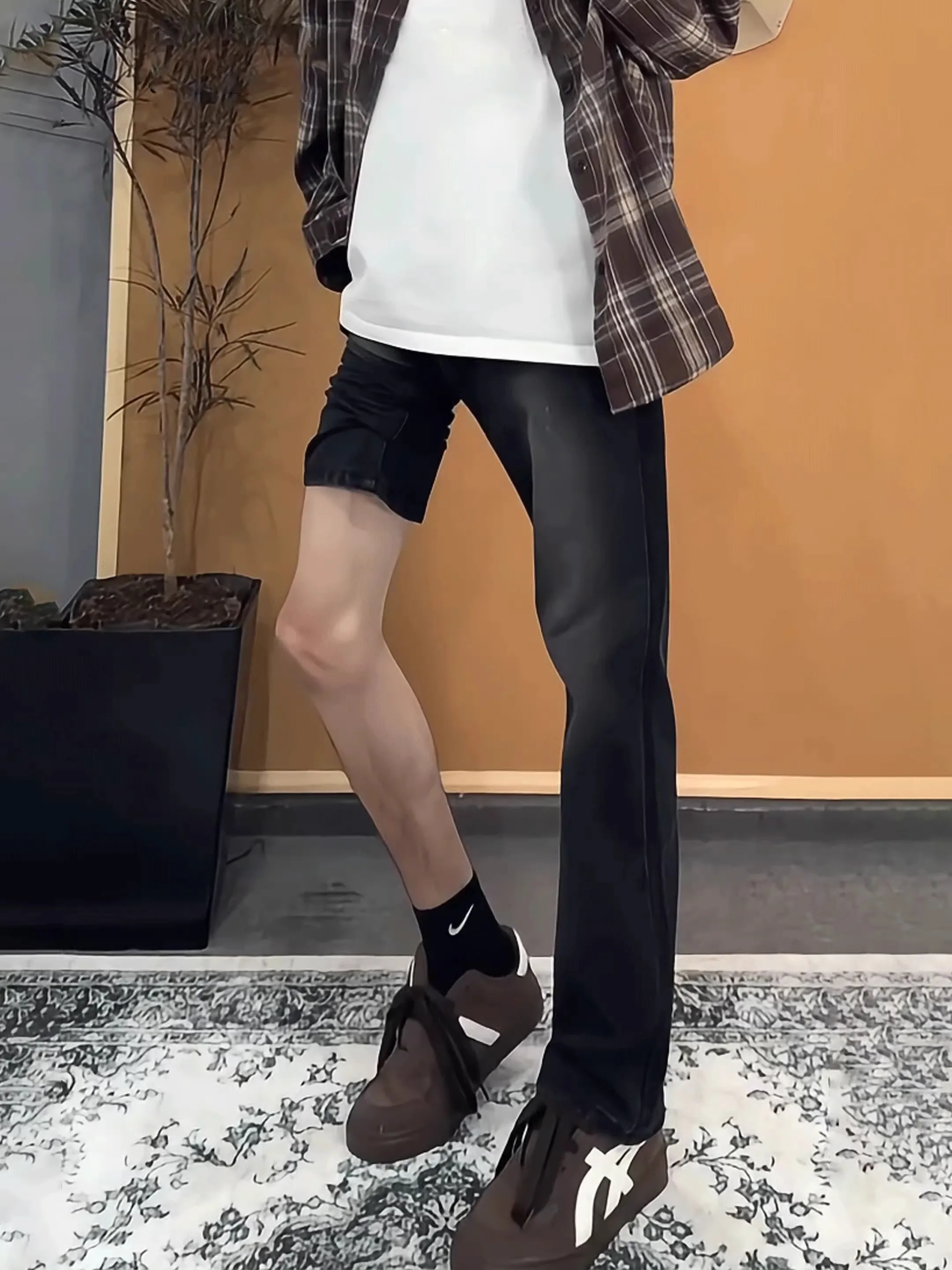 

Cleanfit Men's adient Bla Denim Jeans Spring Slimming Straight Leg Jeans Worn-In Fini Medium Waist Long Pants