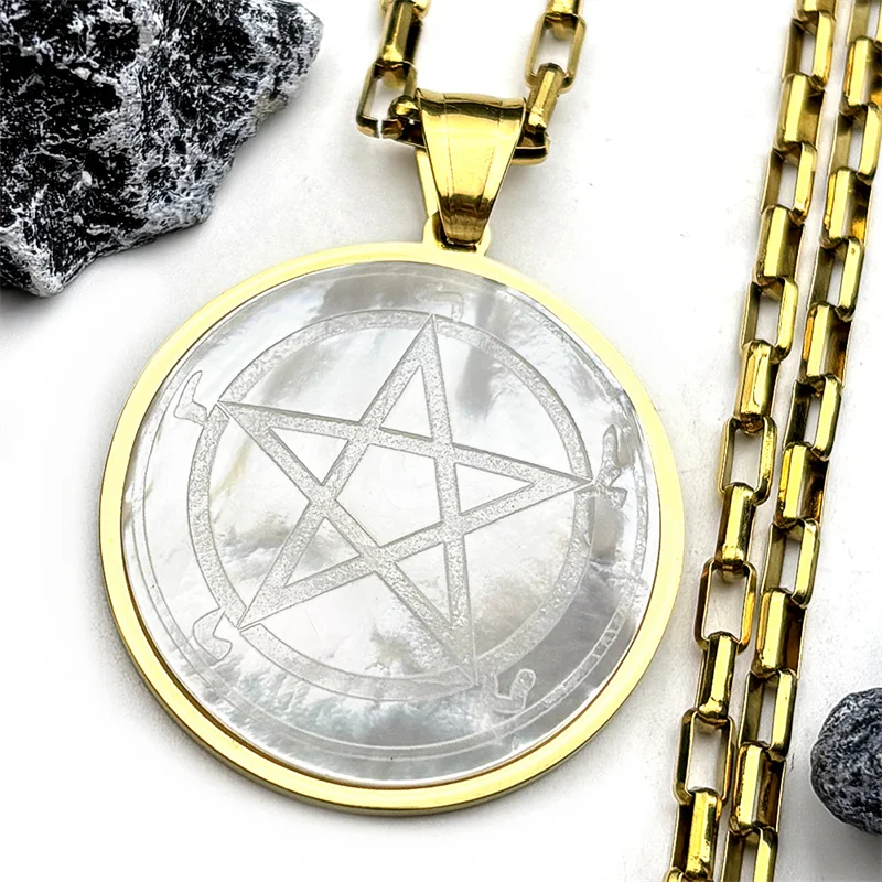 الساحرة الخماسي قلادة قلادة الرجال الفولاذ المقاوم للصدأ قذيفة الذهب اللون Tetragrammaton العبرية اليهودية ستار سلسلة مجوهرات ويكا