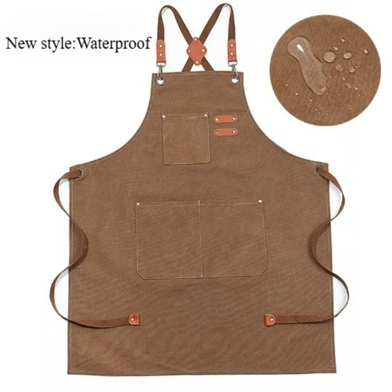 Delantal de lona impermeable con espalda cruzada, elasticidad ajustable, trabajo al aire libre, barbacoa, pintura artística, jardinería, nuevo estilo