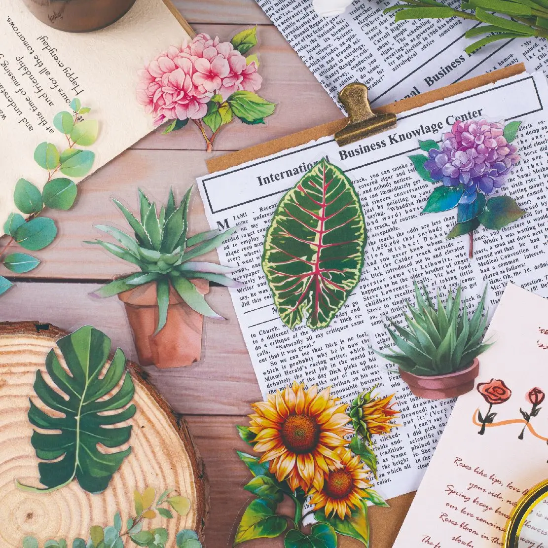 6 Style 30Pcs/pack summer rainforest plant series for DIY calendar glass bottle handbook envelope material decoration