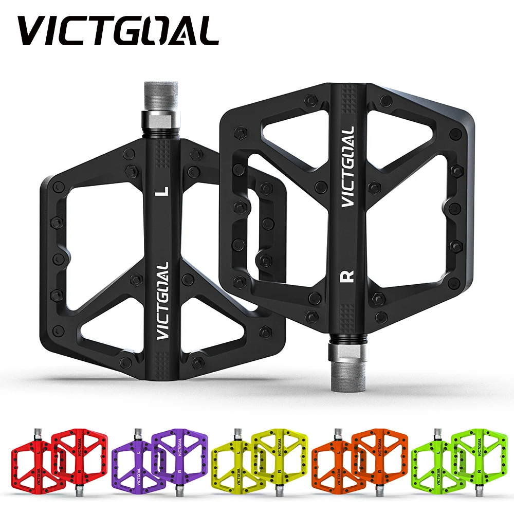 VICTGOAL Fahrradpedale DU Dichtungslager Ultraleichtes Nylon Mountain Road Bike Pedal Rutschfeste MTB Flache Plattform 14mm Fahrradteile