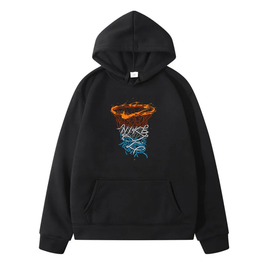 

Street style basketball ring pattern fashion men's new hooded sweatshirt casual loose cotton