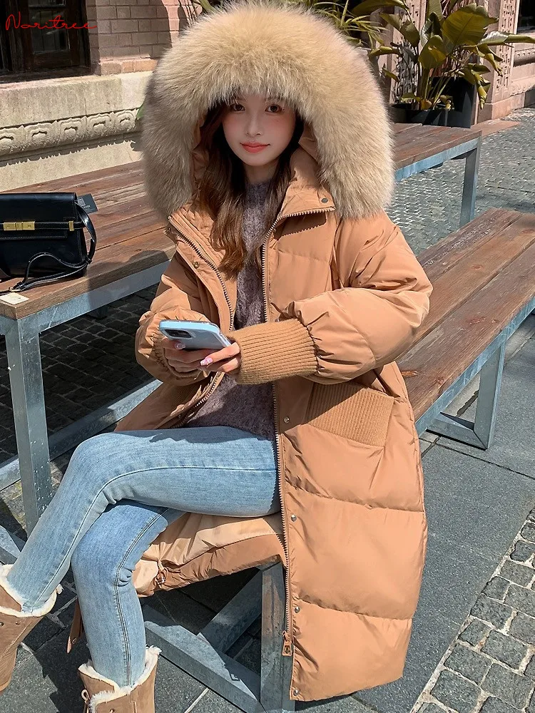 5XL Fit Cold Winter Duck Down Coats Oversize Women\'s Big Real Fox Fur Hooded down coat female thicker warm Fluffy Parkas wy1700