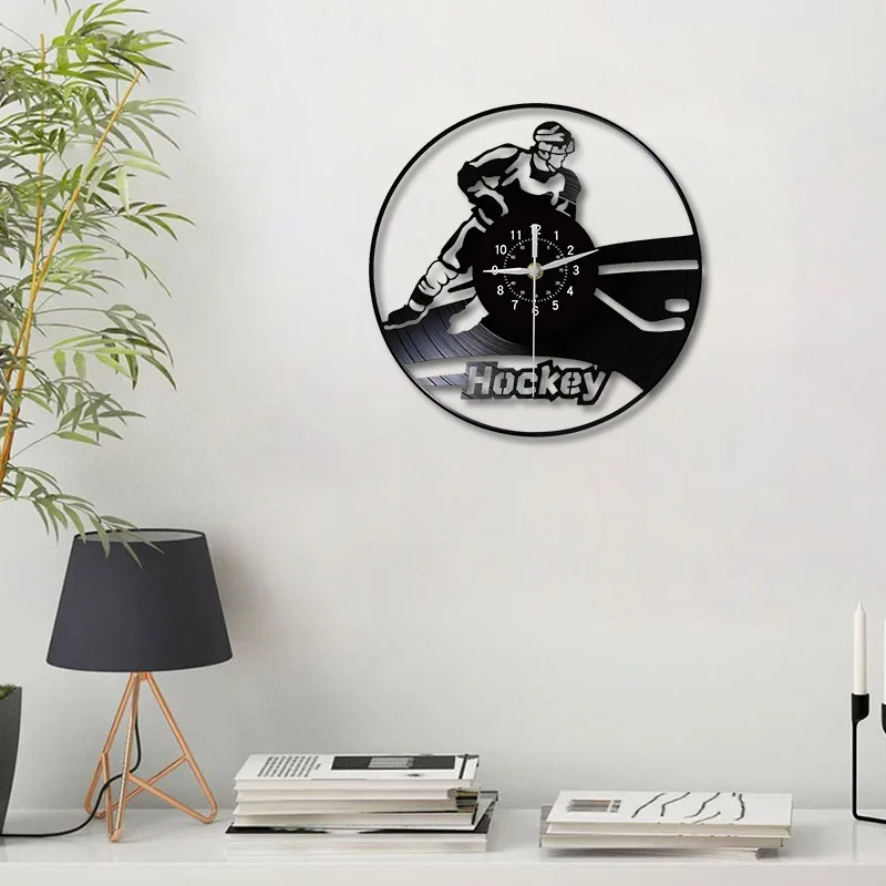 Часы с виниловой пластиной для хоккея с шайбой, 12-дюймовый бесшумный кулон для комнаты, украшение для спортивной комнаты для хоккея с шайбой, подарок