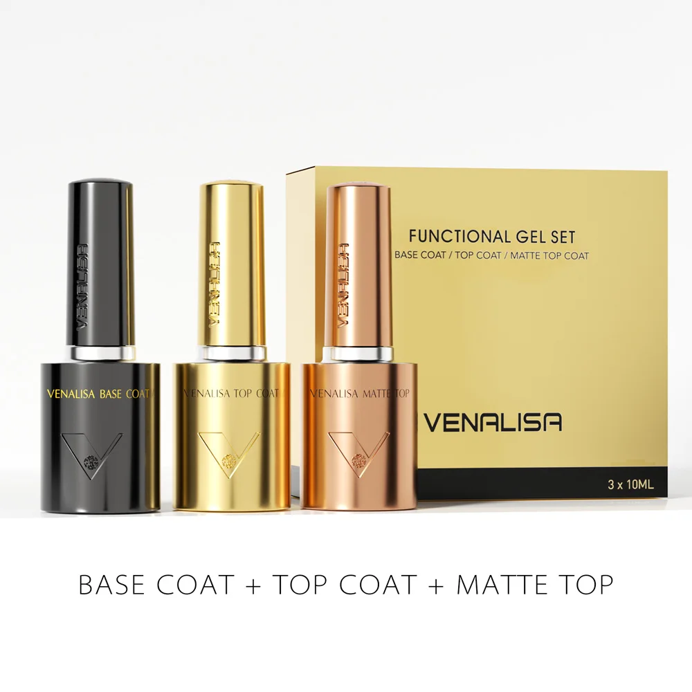 1/2/3pcs/Lot Venalisa 10ml Long Wear Diamond Glossy Top Coat Kit HEMA FREE Base Coat Soak Off UV LED Gel Polish Nail Manicure