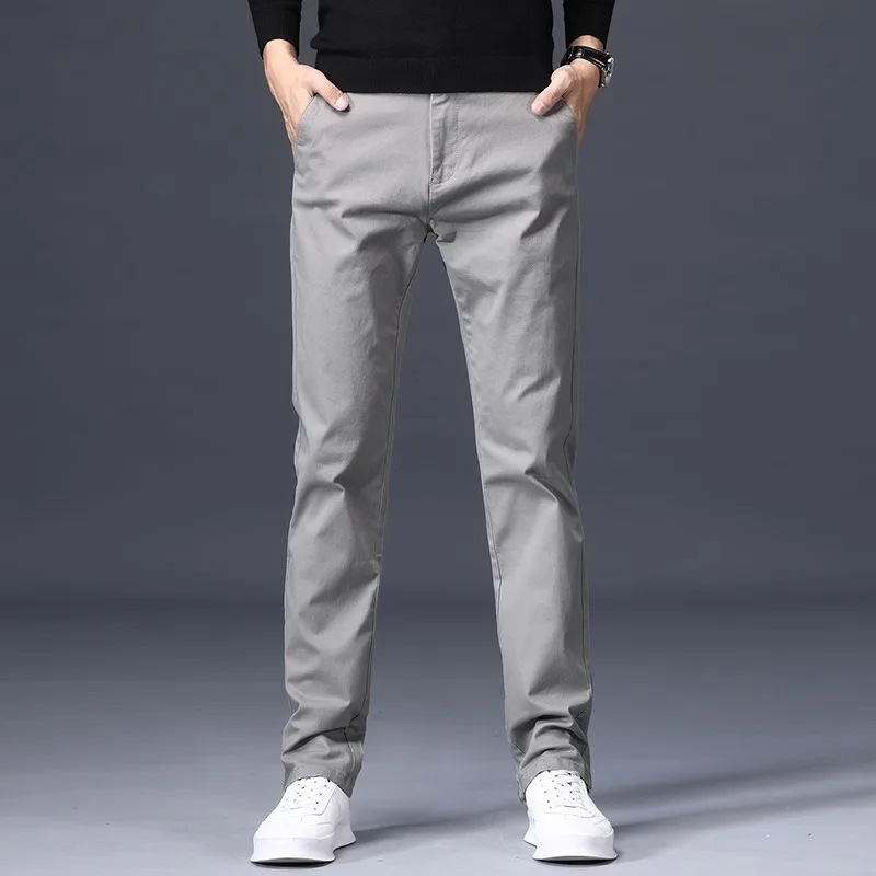 Printemps été mince pantalons décontractés hommes droit noir pantalon coton affaires coupe ajustée mode pantalon pour homme grande Size28-40