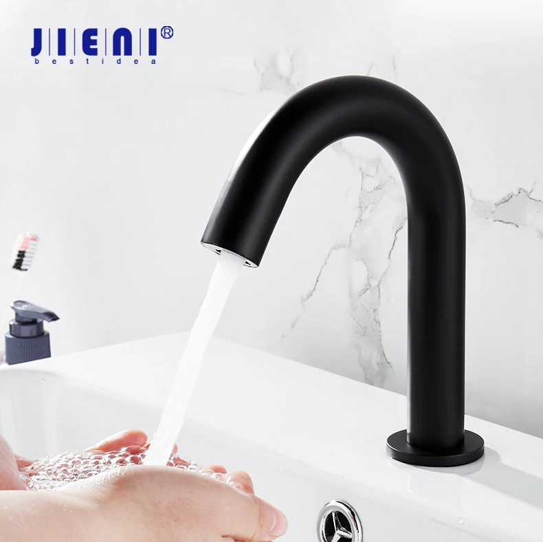 

JIENI Matte Black Bathroom Sink Faucet Automatic Sensor Washbasin Faucets Simple Free Touch Water Conservation Brass Mixer Taps