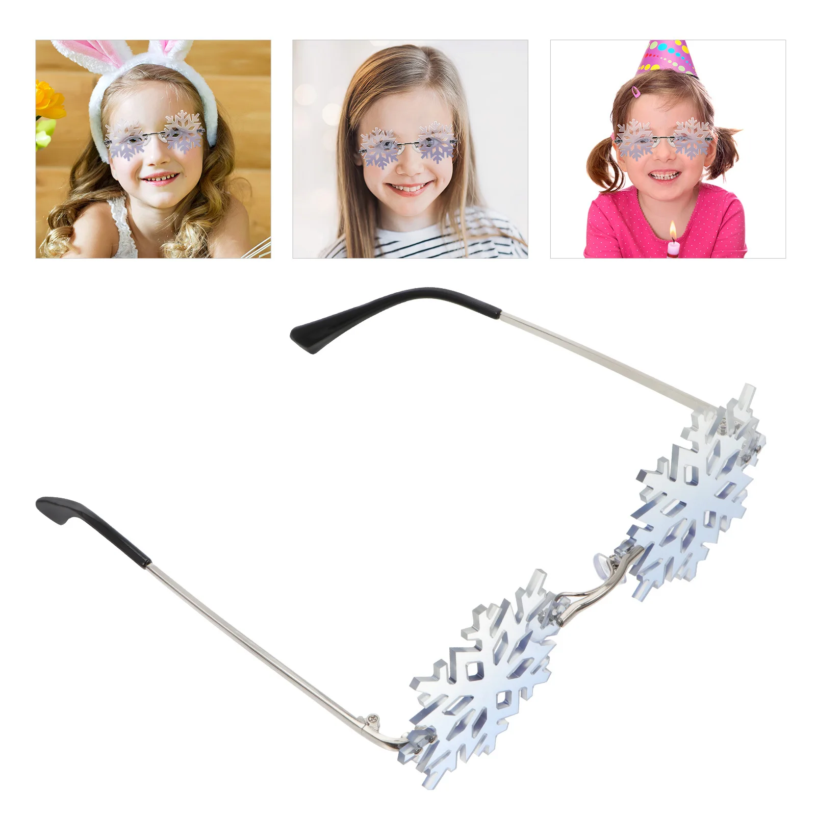 

1Pcs Silver Frame Sunglass Lightweight Snowflakes Design Party Eyewear Funny Sunglasses Photo Prop Festival Supplies