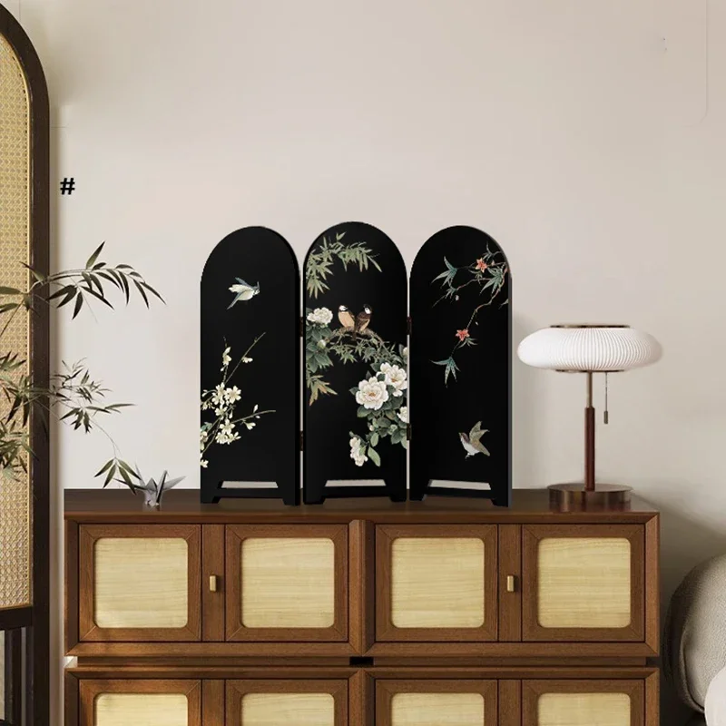 Chinese Flower & Bird Desktop Screen Small Antique Style Ornaments Restaurant Tea Room Folding Screen