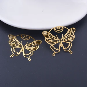 Encantos de Filigrana De Latão Oco-out, Borboleta, Sereia, Aço Inoxidável, Pingente De Cor De Ouro, Jóias DIY, Fazer Brincos, 10PCs 10 principais vendas borboleta metal aplique - №4