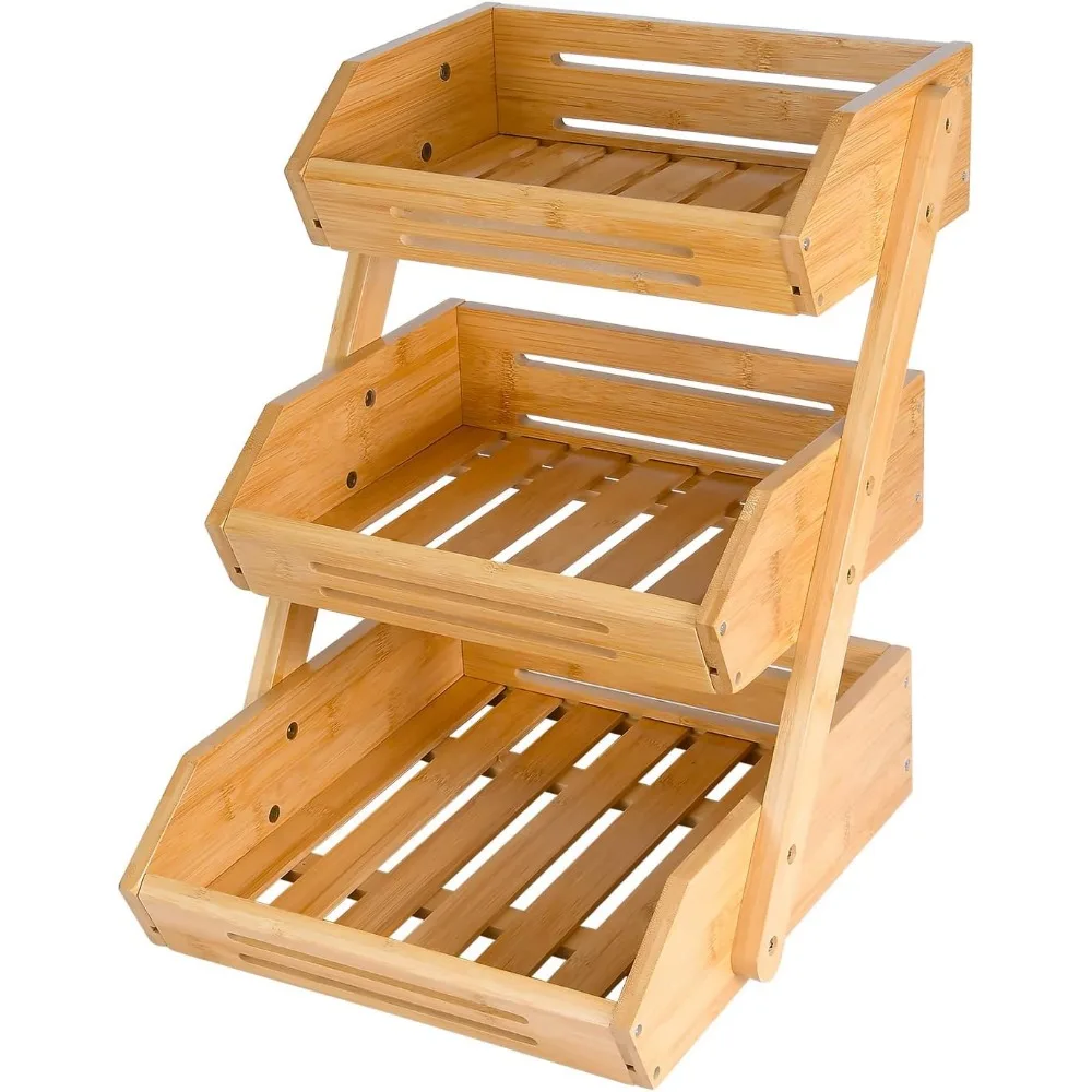 

3-Tier Bamboo Fruit Basket for Kitchen, Large Capacity Storage Holder for Fruits and Vegetables