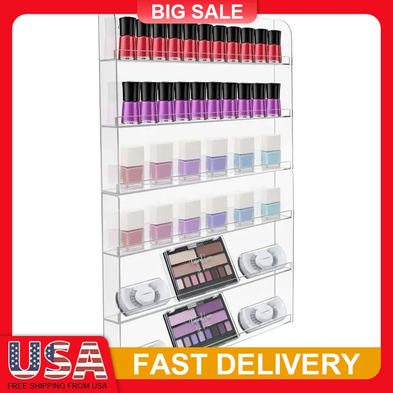 

6 Tier Clear Acrylic Wall Mount Nail Polish Organizer Rack Holds 90 Bottles for Salon Bathroom Makeup Vanity Storage