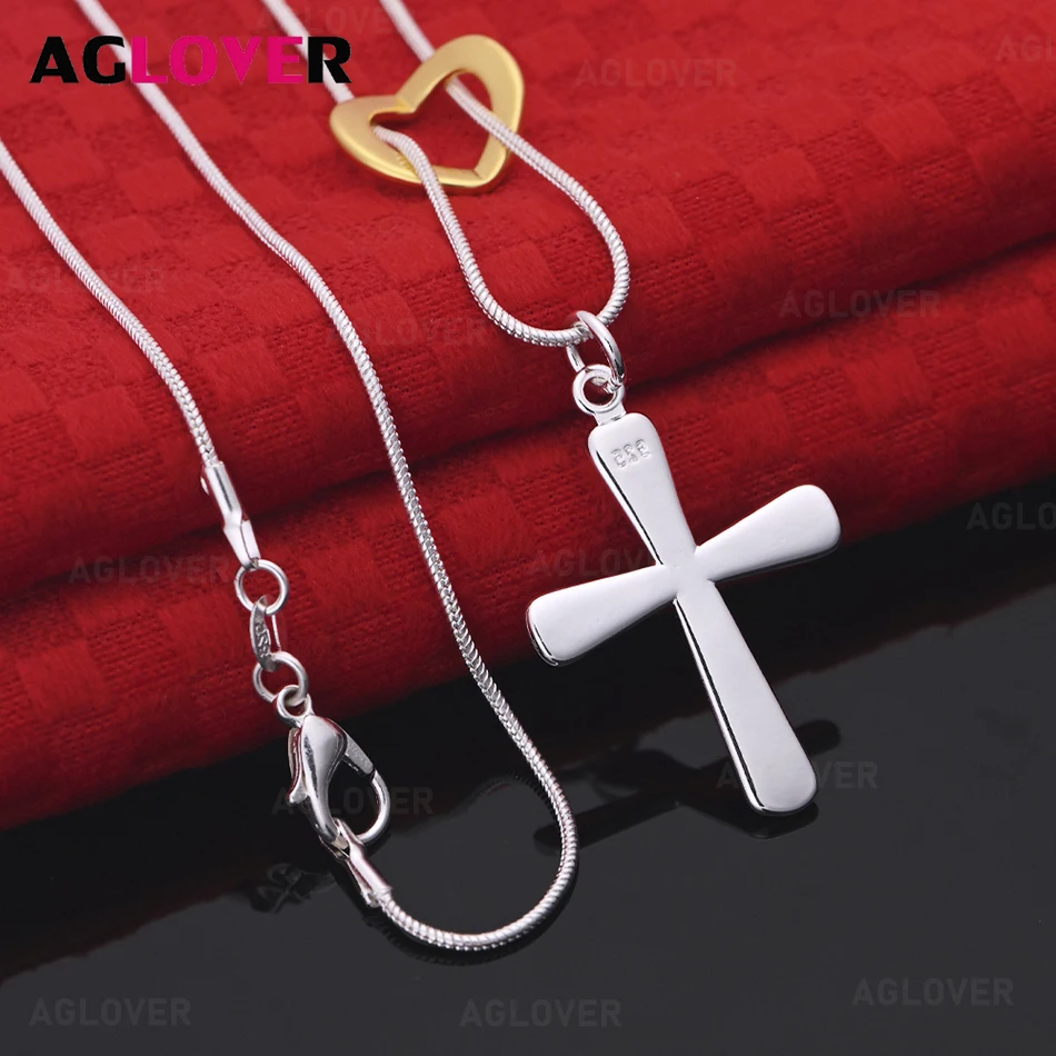 AGLOVER 925 Sterling Silver Polished Cross Gold Heart Pendant Necklace Women's Exquisite and Cute Wedding Jewelry