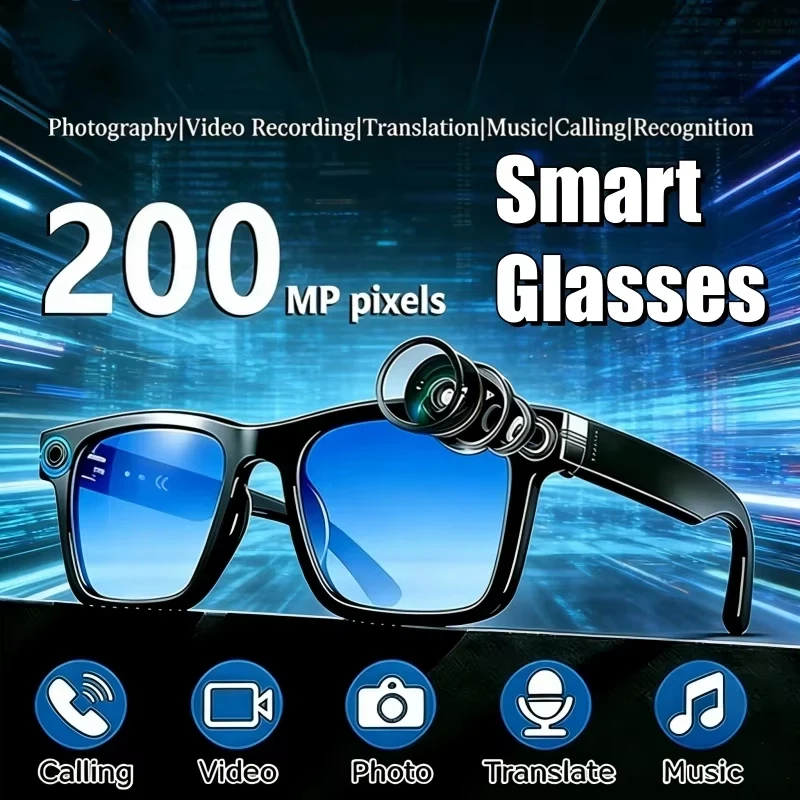 

Smart Glasses 2MP Video Camera Multifunctional AI Translation Conversation Recording Music Control Wifi Transmission 2026