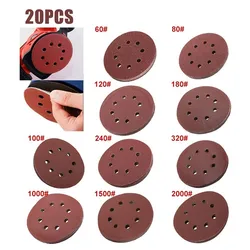 20pcs 5 Inch 125mm Round Sandpaper 8 Hole Sanding Discs Hook and Loop Grit 40-2000 Rotary Tool Wood Jade Abrasive Polishing Tool