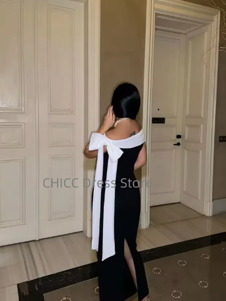 อาหรับชุดราตรีปิดไหล่แขนกุดนางเงือกชุดราตรีสีตัดกันชุดปาร์ตี้ที่กำหนดเอง فساتين سهرات