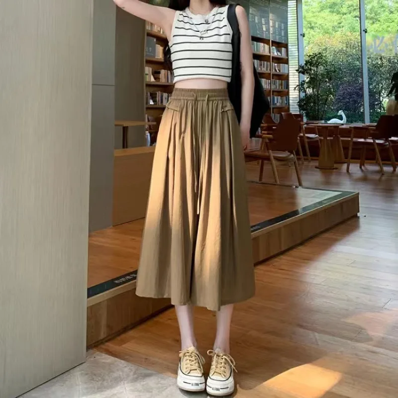 Eight-point Wide-leg Pants for Women 2024 New Summer Overalls with Temperament and Versatile Casual Large-leg Culottes