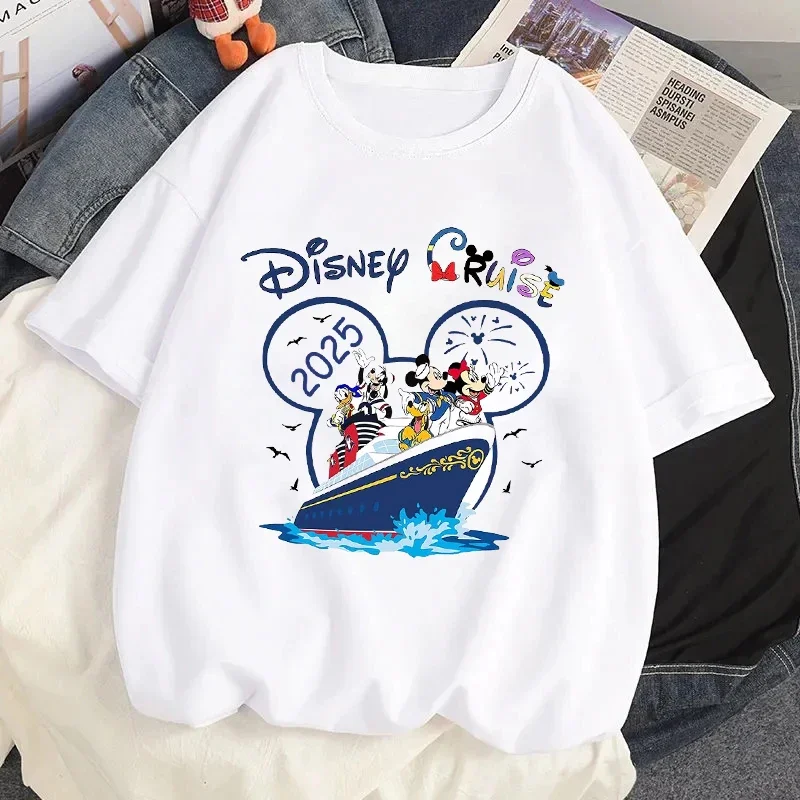 2025 Disney Mickey Minnie Cruise Family Trip Vacation Graphic T-shirt Summer Women Casual Short Sleeves T Shirt Harajuku Tees