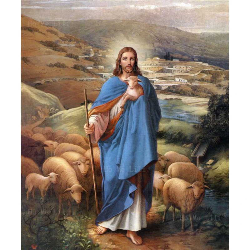 Hand Of God Jesus Christ The Good Shepherd  Goats Goatherd Catholicism Canvas Wall Art By Ho Me Lili For Livingroom Decor