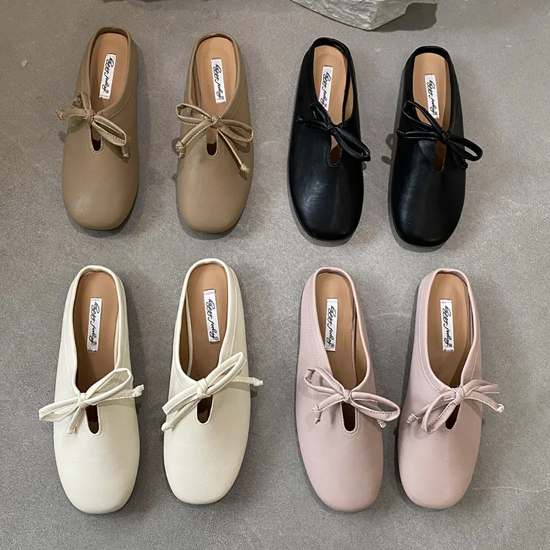 Summer Women Mules Slippers Fashion Shallow Butterfly-knot Slides Shoes Ladies Casual Outdoor Soft Sole Flats Heel Sandalias