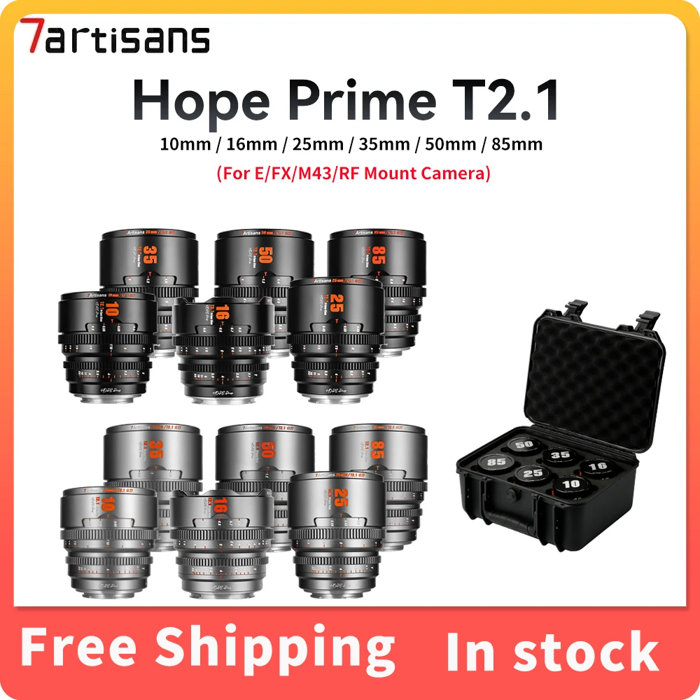 

7artisans 10mm 16mm 35mm 50mm 85mm T2.1 Hope Series Standard Prime Large Aperture Cine Lens Kit For E FX M4/3 RF Mount Camera