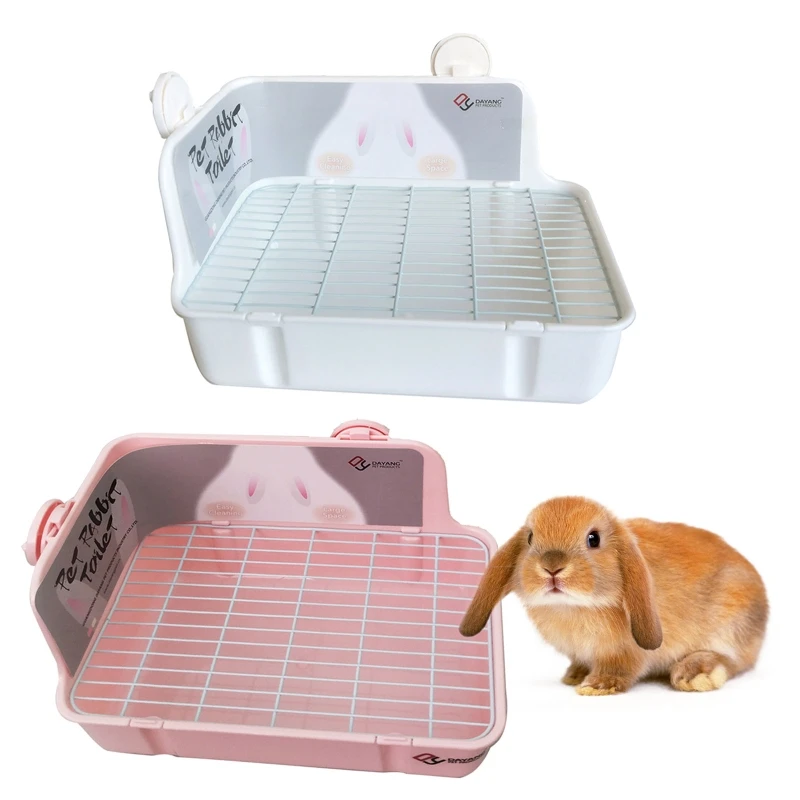 E56C Small Animal Litter Tray Rabbit Toile Plastic Rectangular Corner Litter Pan Potty Trainer for Bunny