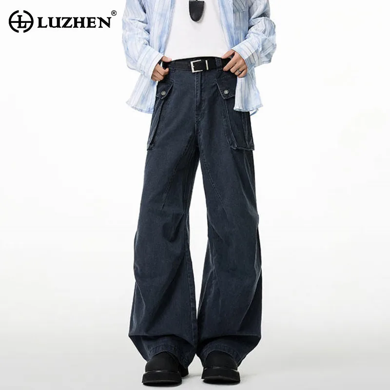 

LUZHEN 2025 New Solid Color Pockets Decorate Design Loose Cargo Pants Men's Original High Quality Wide Leg Trousers Male JY3284