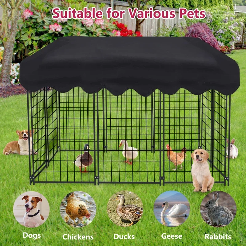 Outdoor Dog Kennel Heavy Duty Dog Kennel Dog Crate Cage with Waterproof Cover Pet Playpen Dogs Run Enclosure Metal Dogs Kennel