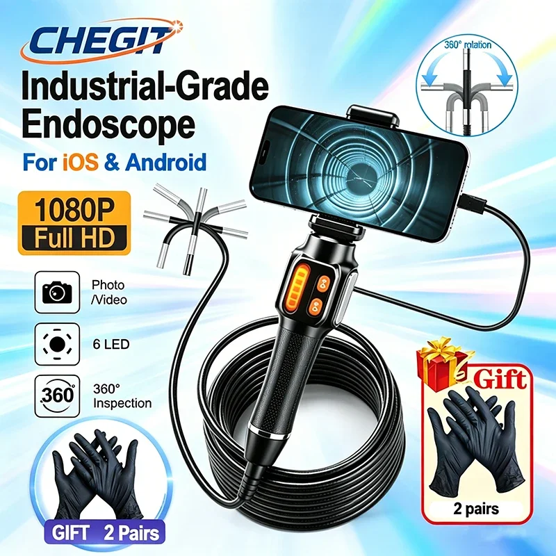 

1080P HD 360° Articulating Borescope Endoscope Camera Inspection Borescope Camera For Android/iOS Phone Auto Repair Home use