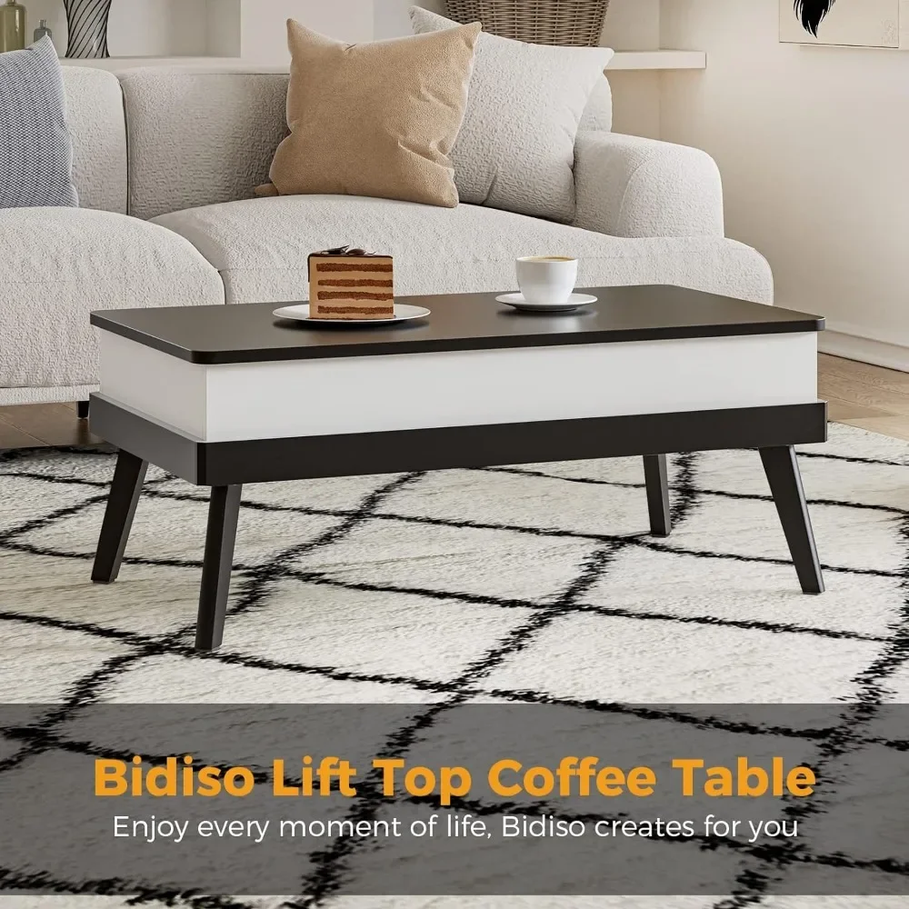 Top Coffee Table, Ten Minute Install Coffee Table Center Table with Hidden Storage Compartments, Rising Tabletop Dining Table