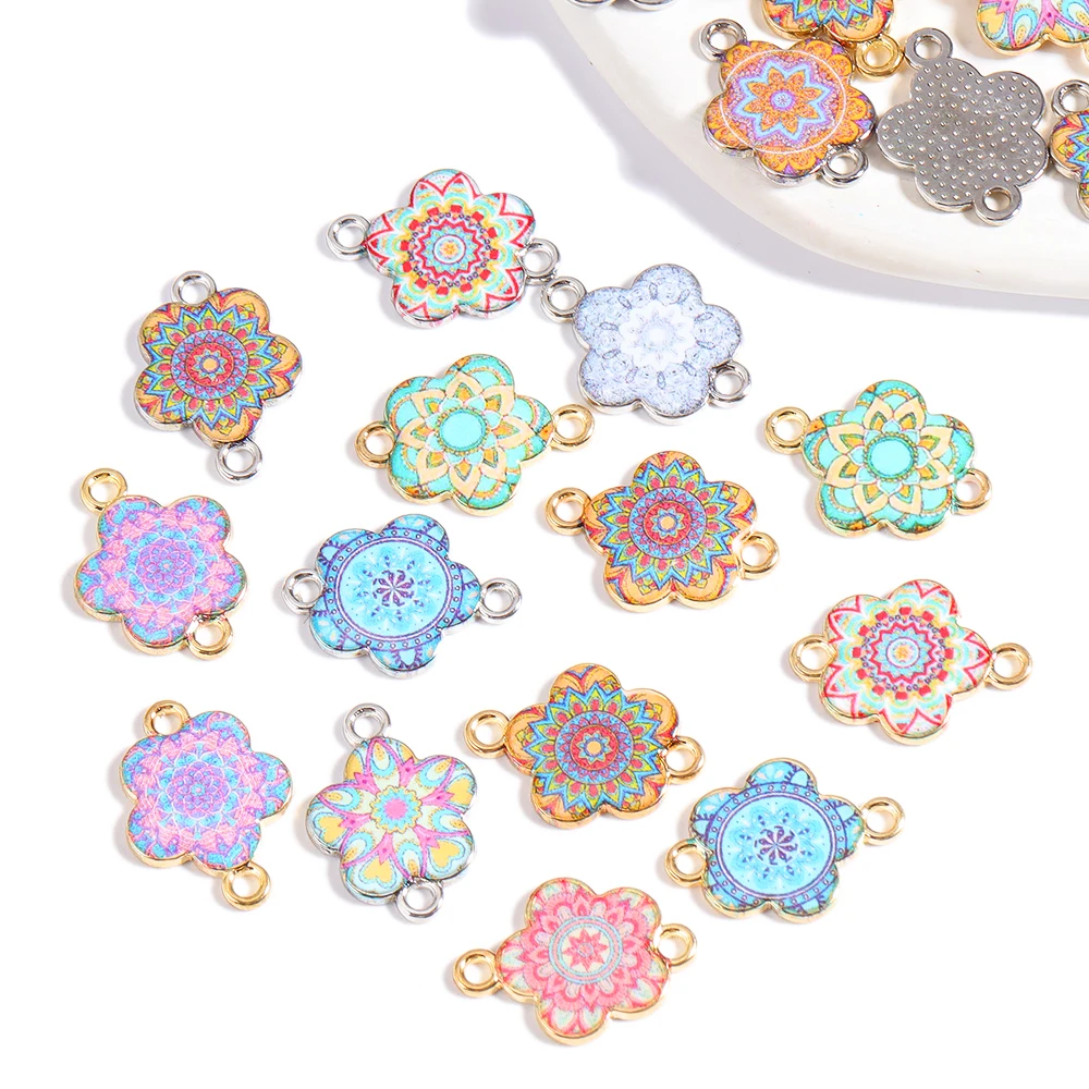 20Pcs/Lot 14*18 Boho Style Alloy Drip Painted Flower Metal Connectors Charms For Handmade Necklace Bracelet Jewelry Making Craft