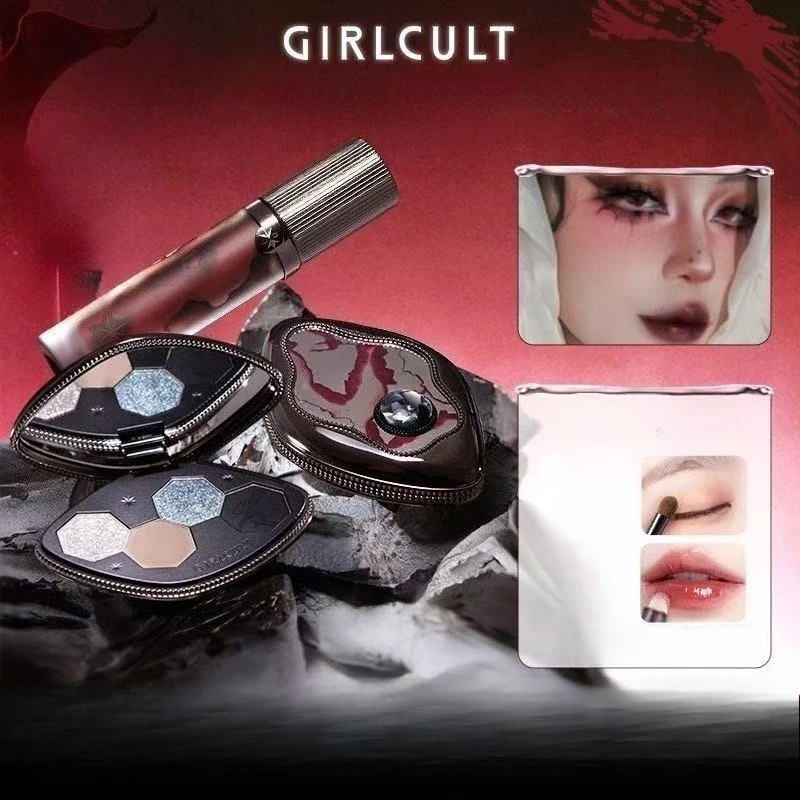 Girlcult paleta de sombra conjunto brilho labial azul smokey escuro punk fosco iluminador glitter diversão halloween cosplay kit maquiagem