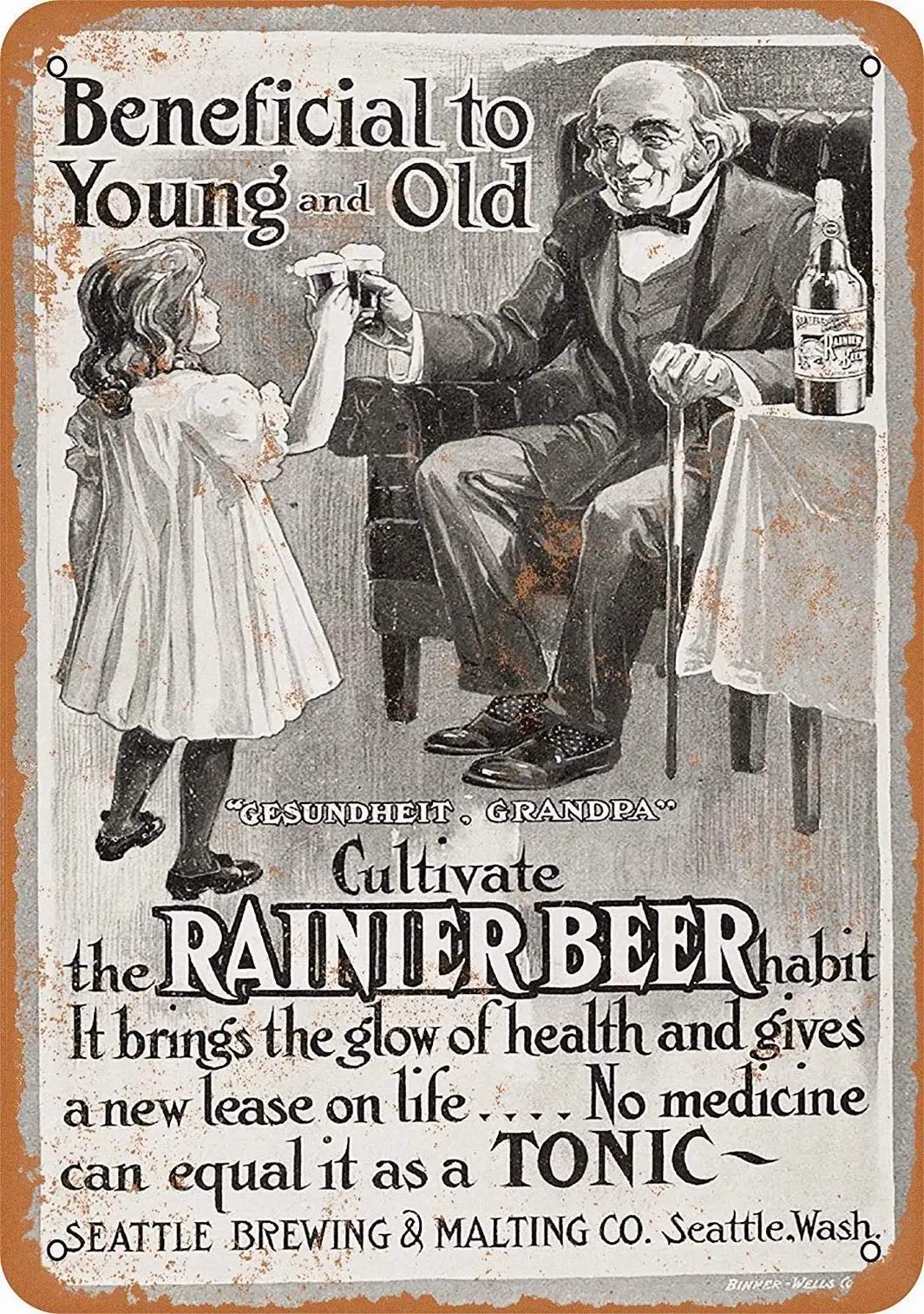 PaBoe 12 x 16 METAL SIGN - 1906 Rainier Beer Children - Vintage Decorative Tin Sign sign