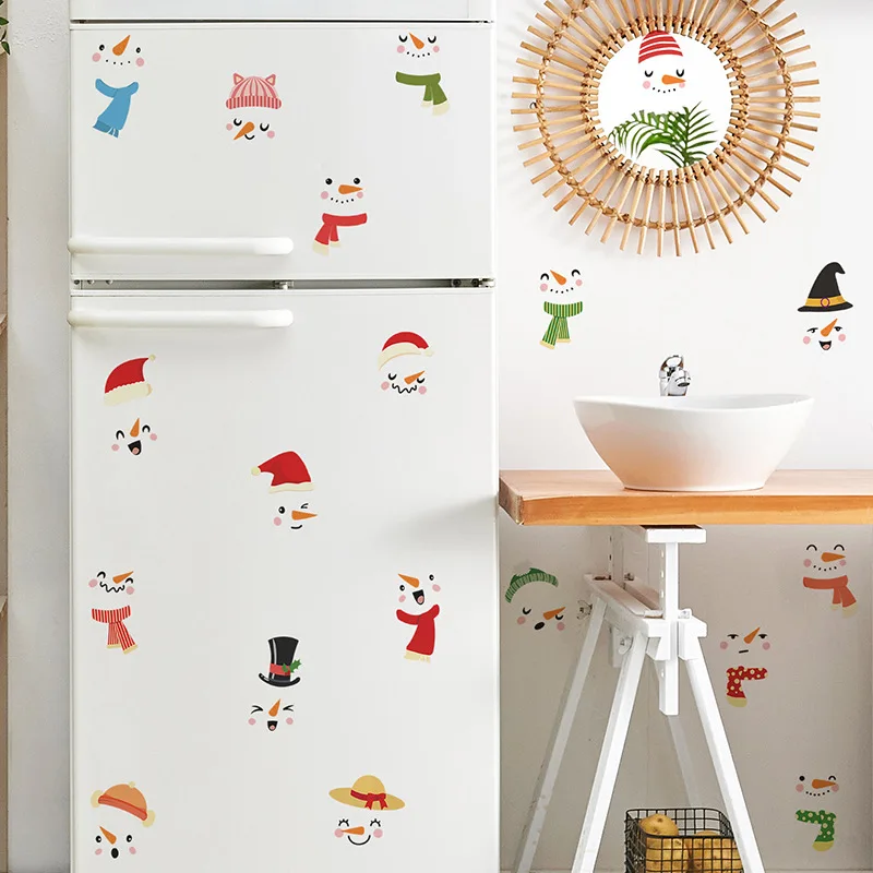 

Cartoon Snowman Smiling Face Wall Sticker Christmas Decoration Kids Room Bedroom Background Home Decor Mural Combination Decals