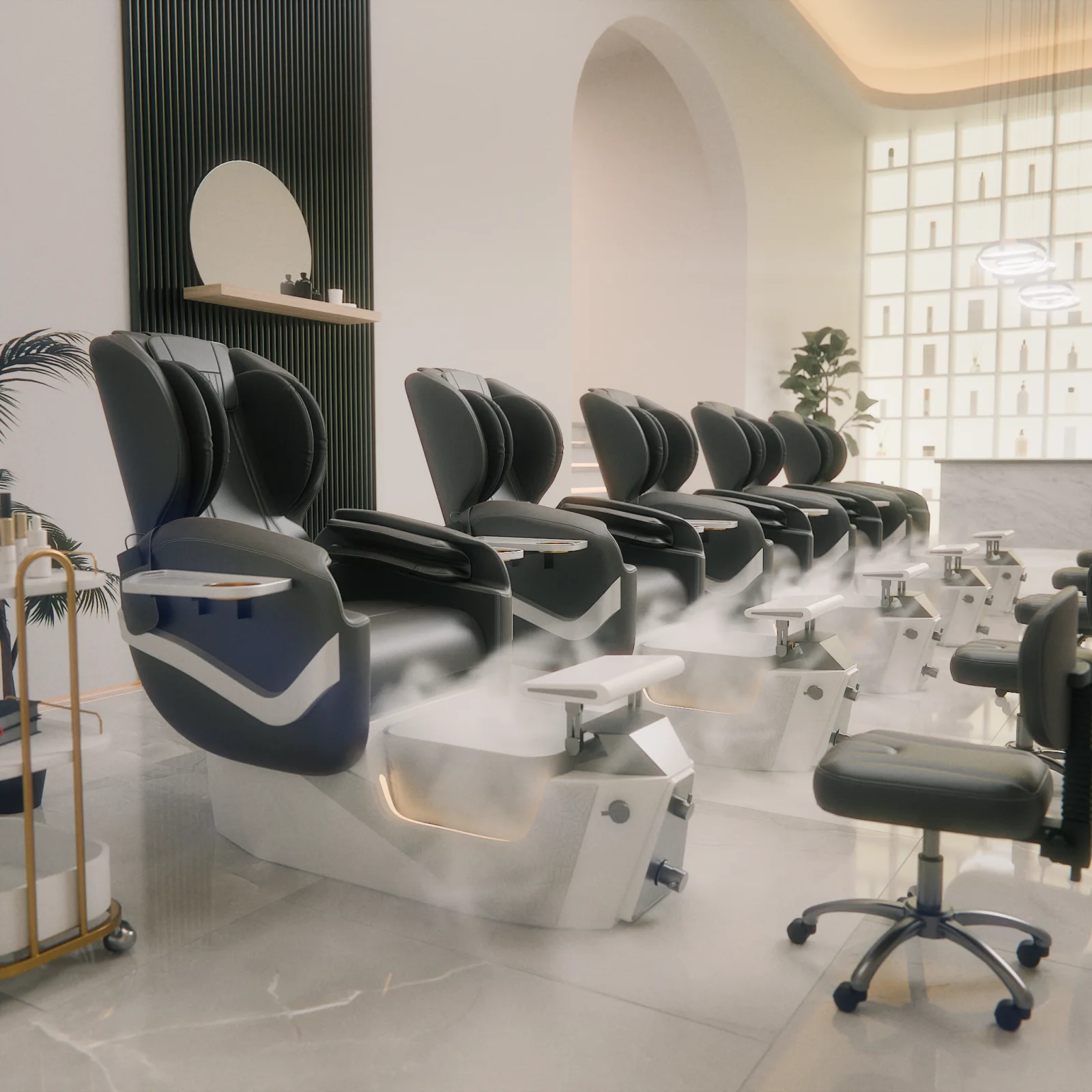 Electric Reclining Pedicure Spa Chair with LED Light Foot Tub Back Massage PU Leather Salon Foot Bath Sofa for Nail Beauty Salon image 4