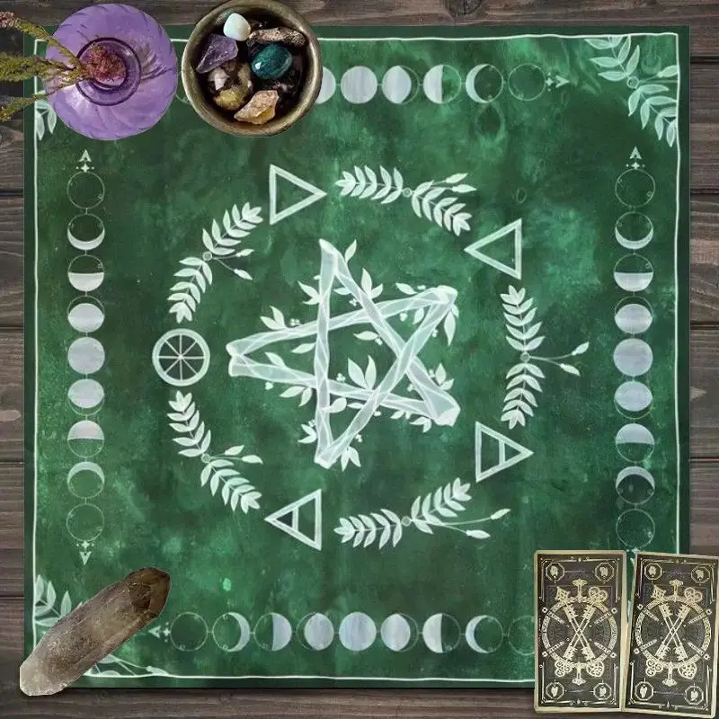 VIKAMA Moon Phase Pentagram Tarot Tablecloth Mystical Divination Altar Cloth Ritual for Spiritual Room Decor Witchy