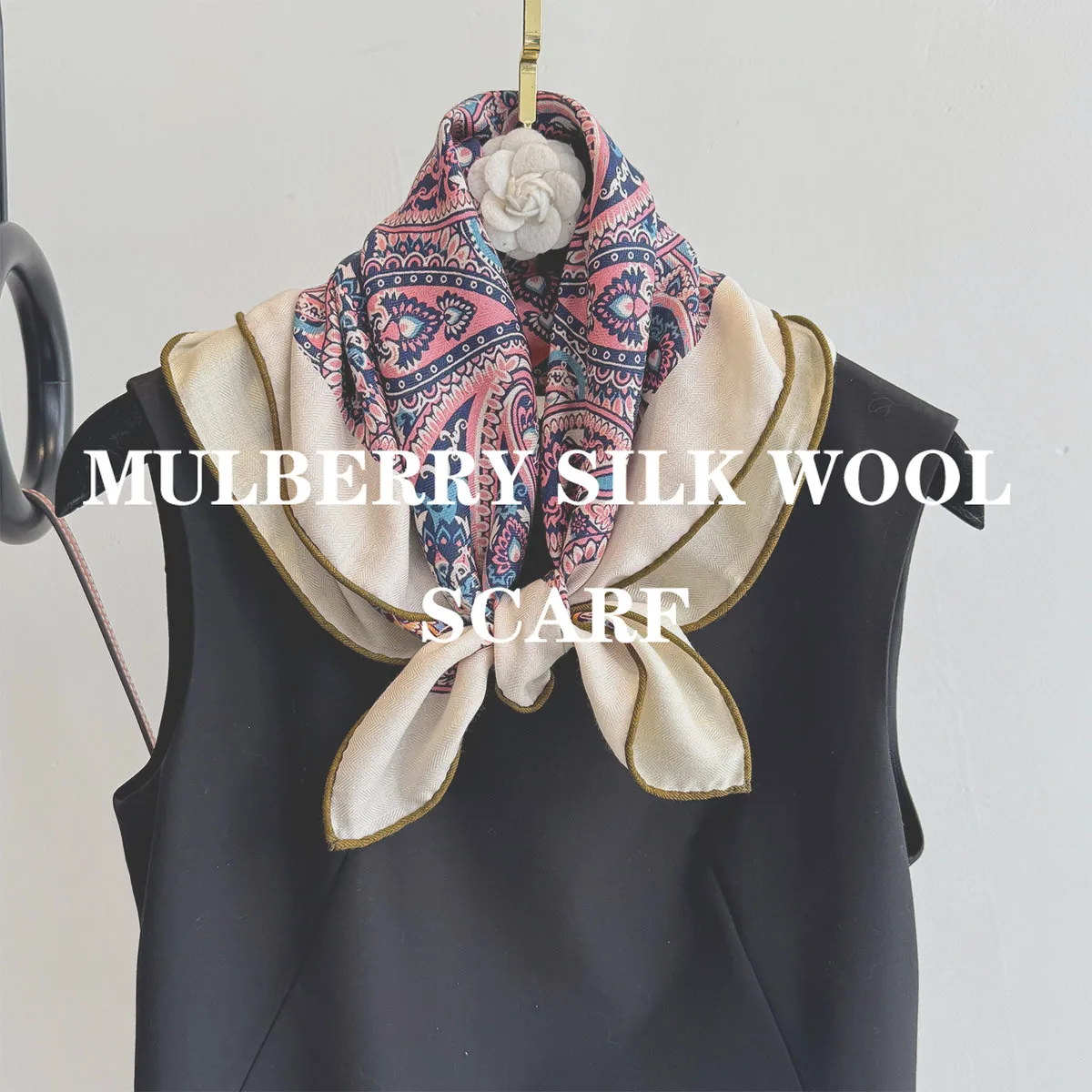 

100% чистый шелковый шерстяной шарф, шаль, многофункциональная бандана с принтом пейсли, повязка на голову, хиджаб, пончо, квадратные шарфы, пашмина