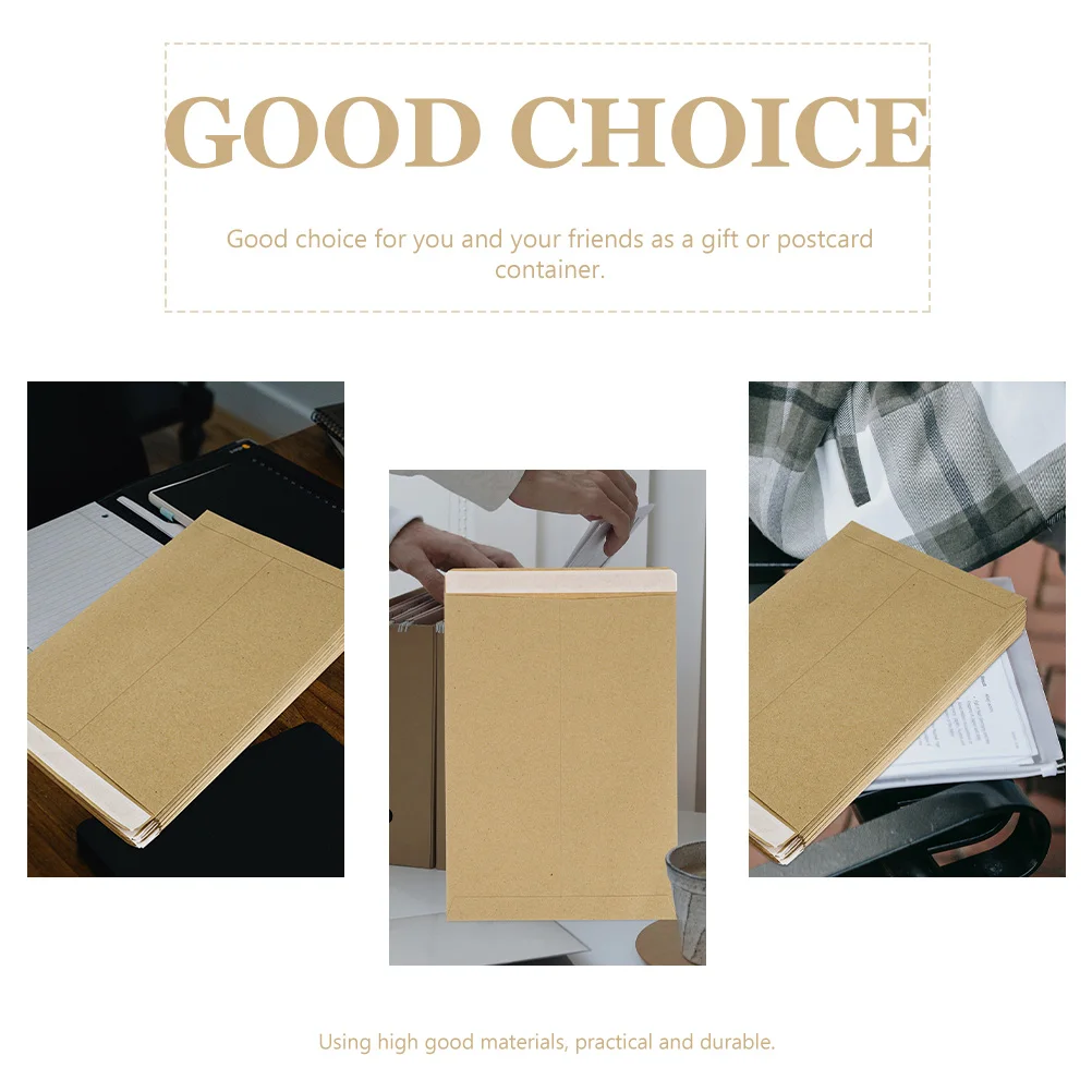 

100Pcs Affordable Kraft Paper Envelopes Simple Elegant Appearance Multi-Function Interoffice Envelopes Portable File Pouch