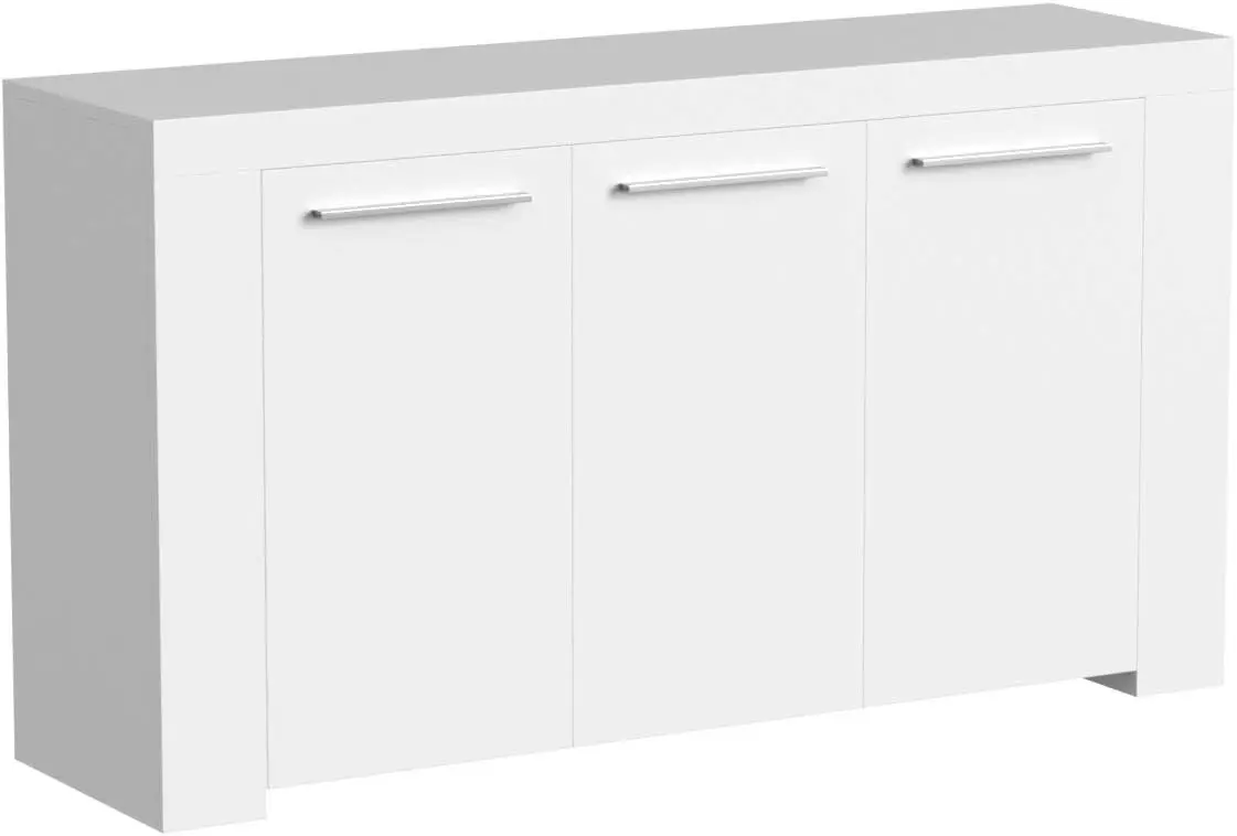 Aparador de Buffet Moderno, Armario Auxiliar, Modelo Ambit, Color Blanco Artik, Medidas: 144x 42x 80cm