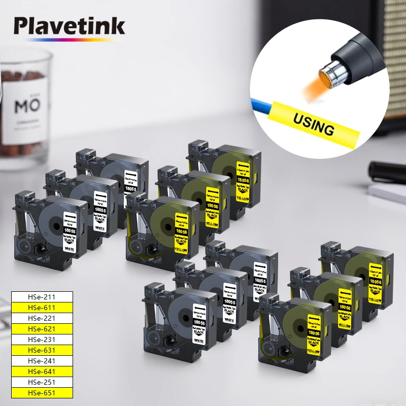 3PK 18051 Compatible Dymo Heat Shrink Tube 18052 18053 18055 18057 Black on White/Yellow For Dymo Rhino 4200 5200 Label Printer