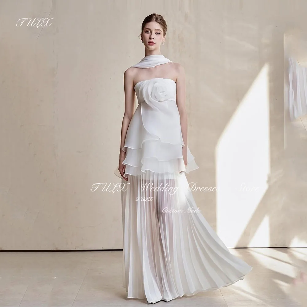 

TULX Elegant Ivory Wedding Dress Strapless Pleat Bridal Gowns Floor Length Tiered Engagement Party Customized Robe De Mariée