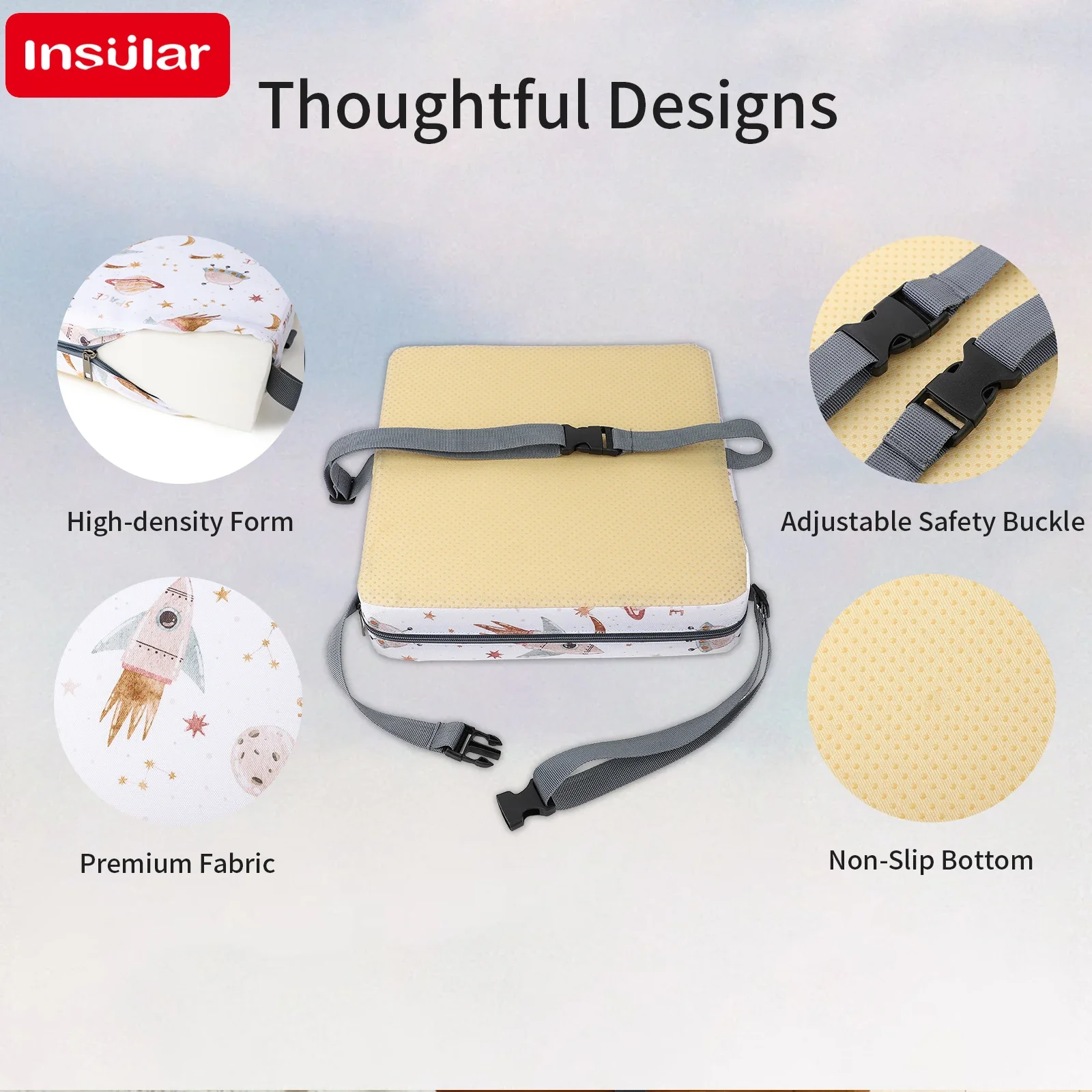 INSULAR เก้าอี้รับประทานอาหารเด็ก Booster เบาะที่ถอดออกได้เด็กลื่น Highchair ที่นั่ง Pad Star เก้าอี้ความสูงเบาะกันน้ํา