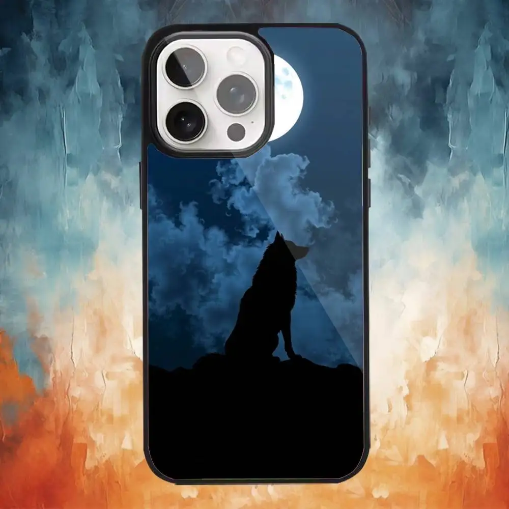 月の咆哮する狼 iPhoneケース iPhone17、16、15、14、13、12、11 Plus、Pro Max対応 マグネット式MagSafe ワイヤレス充電対応