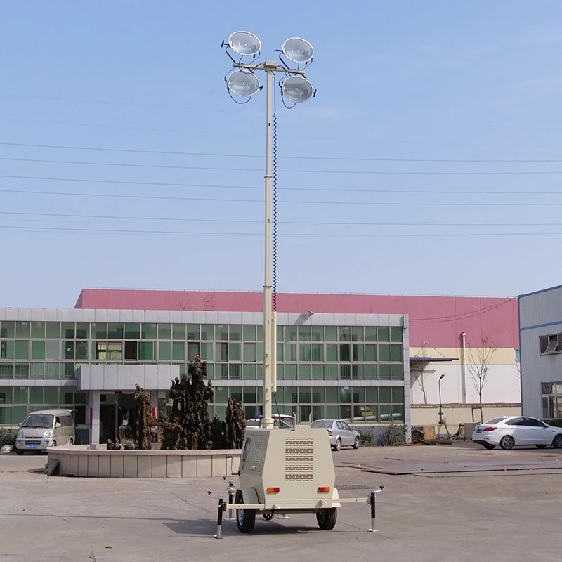 Mobile Flood Light Tower Mast Four Groups LED Flood Lights Wheeled Portable For Port Yard Logistics Night Large Area Lighting