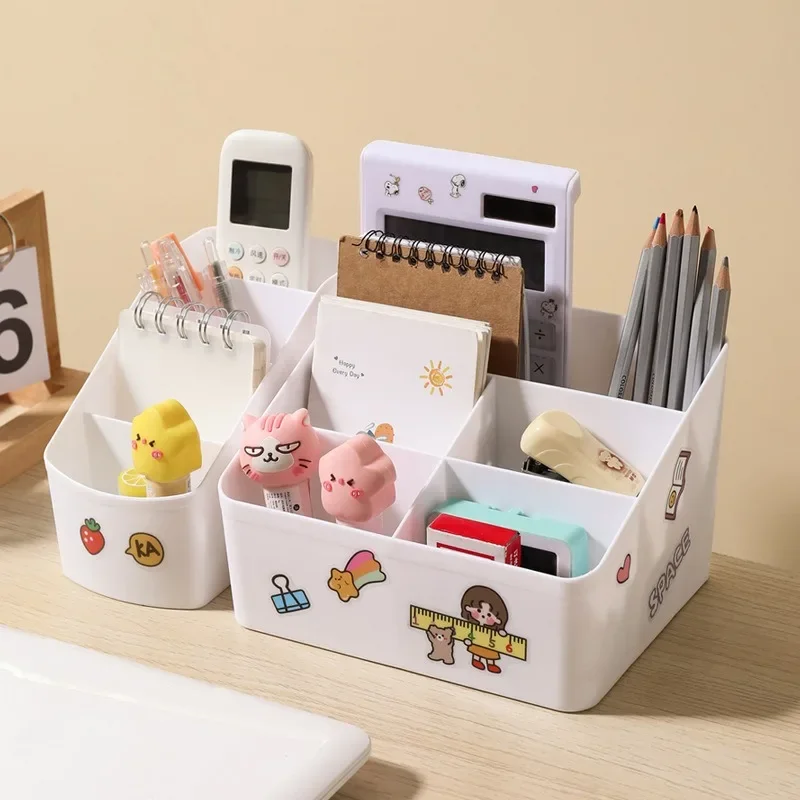 Desktop Multifunctional Makeup Storage Organizer with Drawers, Plastic Cosmetic Case with Dustproof Cover for Desk, Pencil