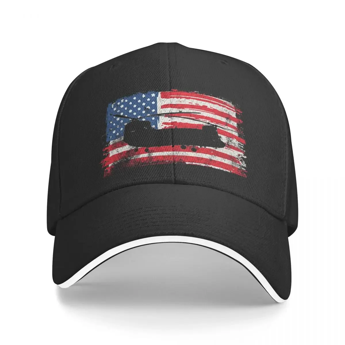 Chinook CH-47 Helicopter US Military on Vintage Flag Baseball Cap Kids Hat Big Size Hat Golf Wear Men Women's