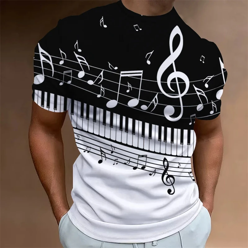 Vintage Men\'s T-Shirt 3d Music Notes Print Tshirts For Men Daily Casual Short Sleeve Street Cool Designs Oversized Tees Tops 4XL