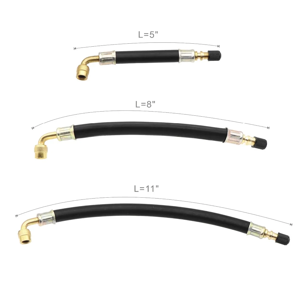 Flexible Rubber Valve Extension 90 Degree Bent Swivel End Brass Stem 3 Length 5 8 11 inch Professional Tire Inflation Tool