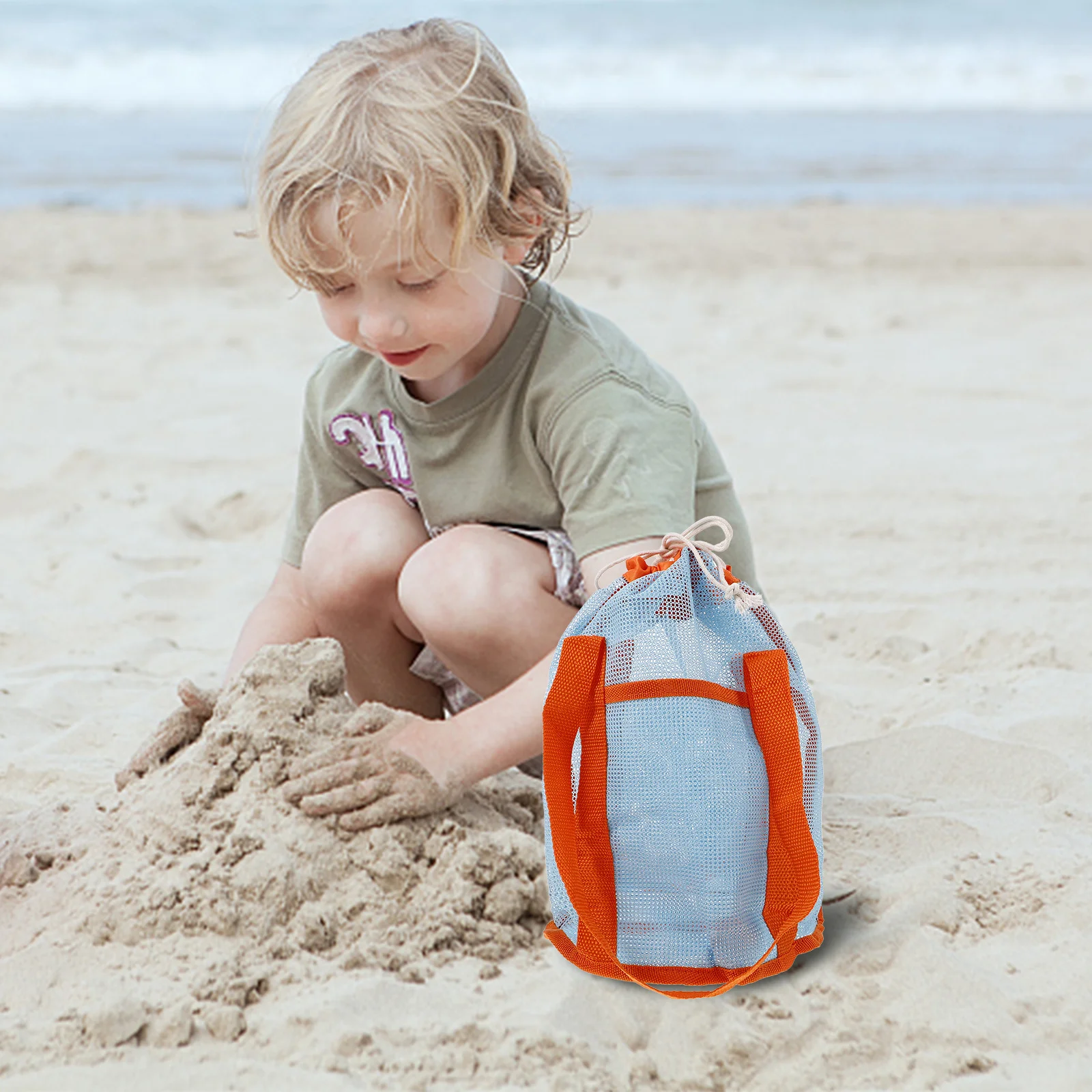 Torba plażowa z nylonowej siatki ze sznurkiem do zbierania muszelek, przechowywania piasku, lekka, przenośna torba do przenoszenia dla dzieci do basenu.